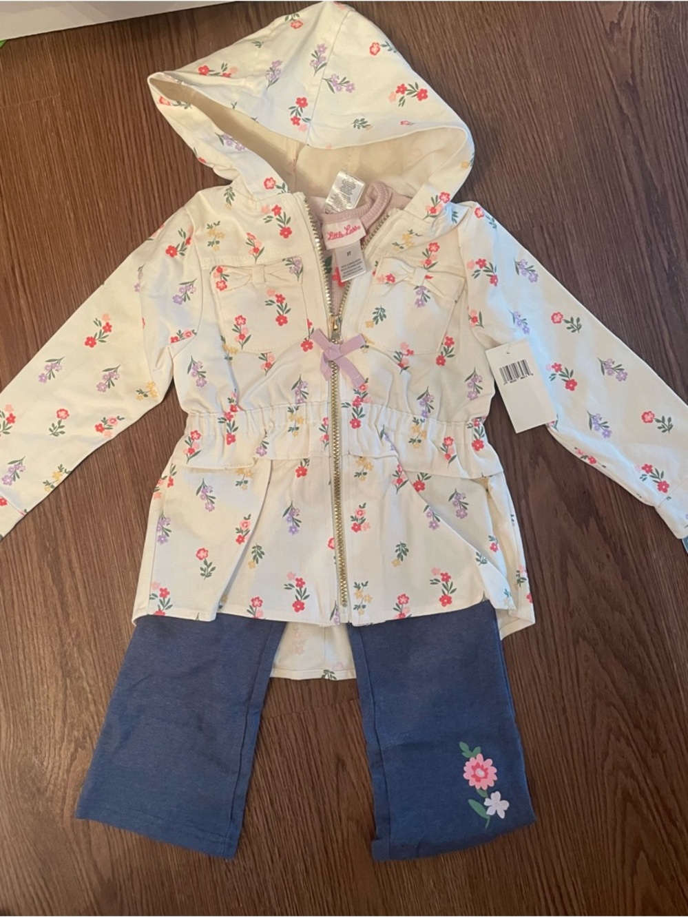 Little Lass Girls Floral Hooded Jacket and Knit Leggings Set